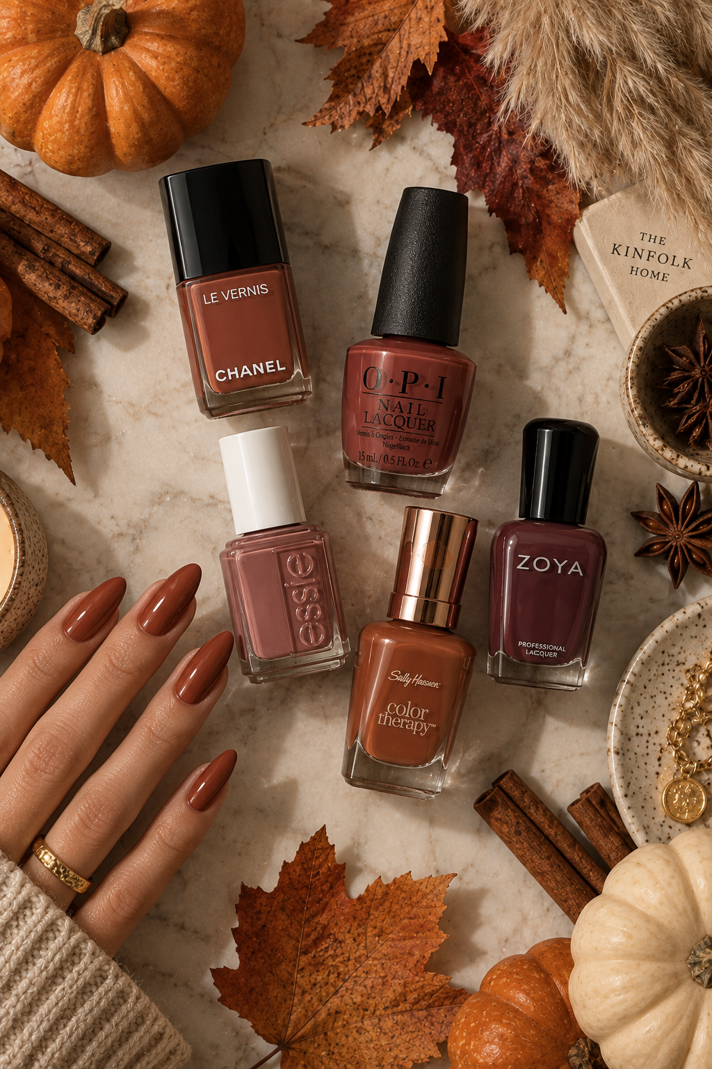 Fall 2026 nail color palette flat lay